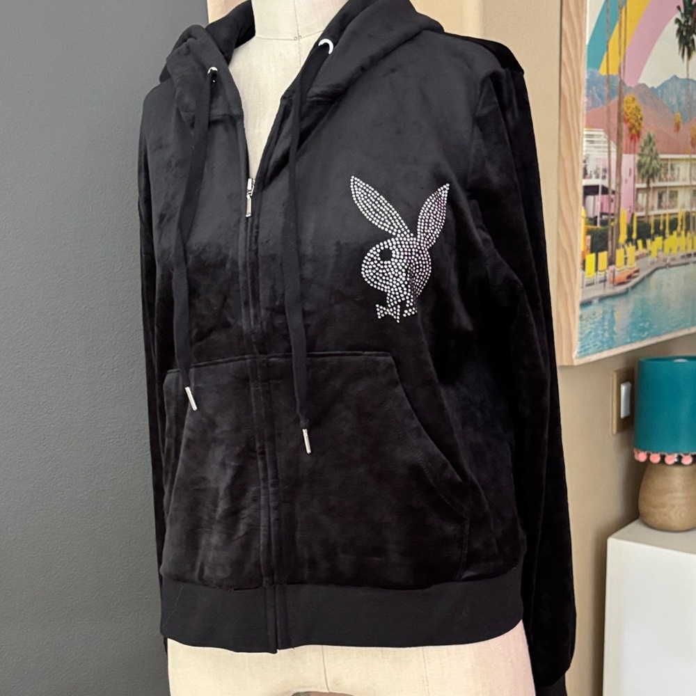 Playboy Bling Bunny and Bling (on back) Zip Hoodie NWT
